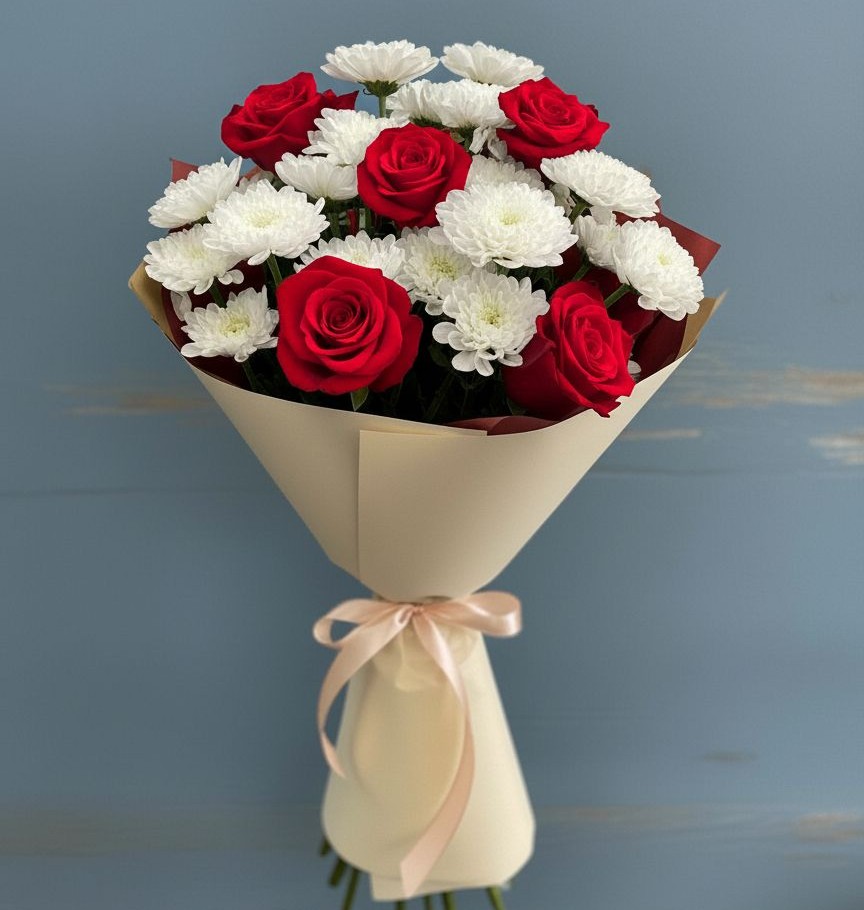 Букет цветов из: Розы и Хризантемы в Зернограде