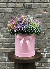 Цветочная композиция из Гипсофила и Розы в шляпной коробке в Зернограде