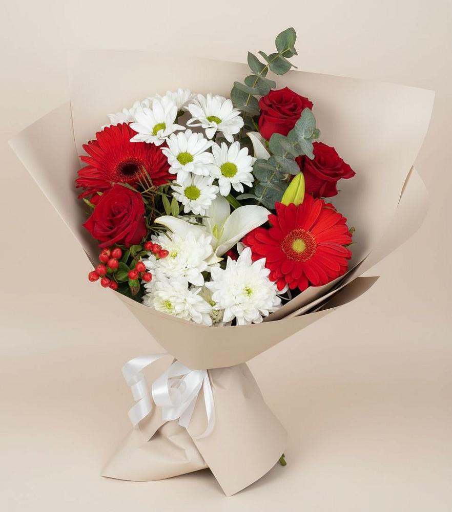 Букет цветов из: Розы, Хризантемы, Герберы и Лилии в Зернограде