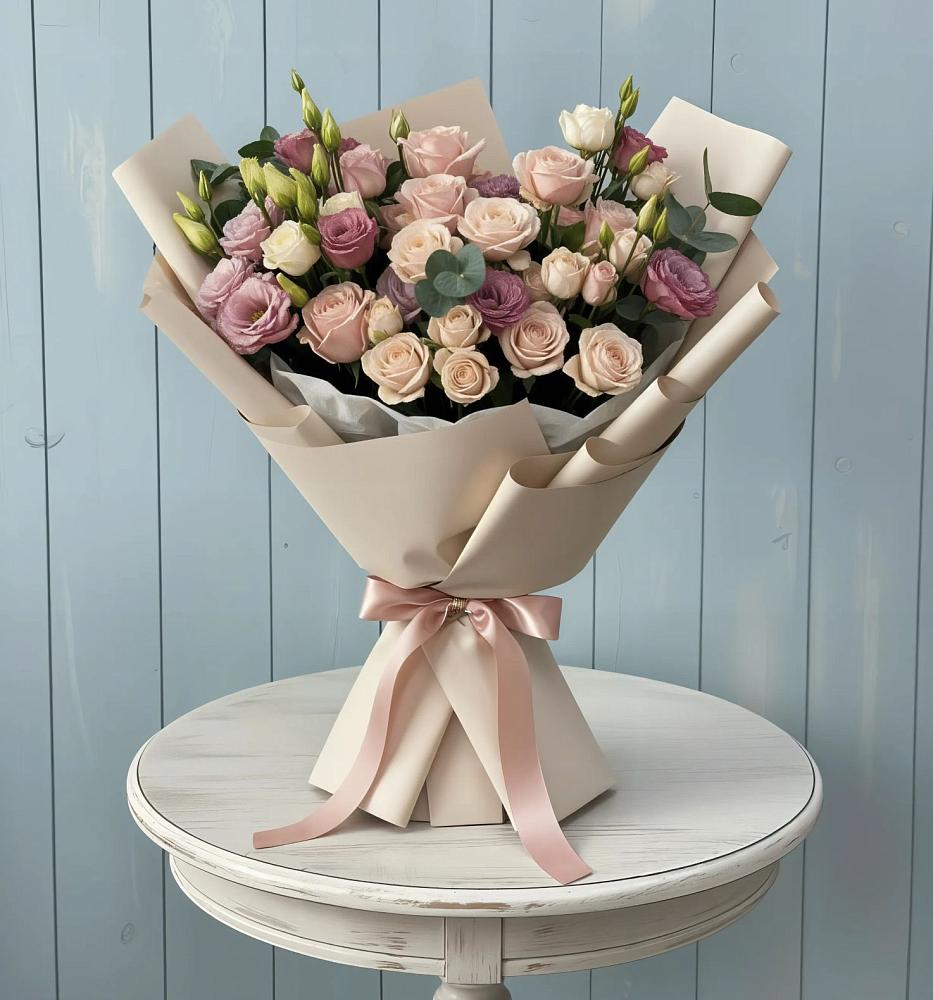 Букет цветов из: Розы и Лизиантусы в Зернограде