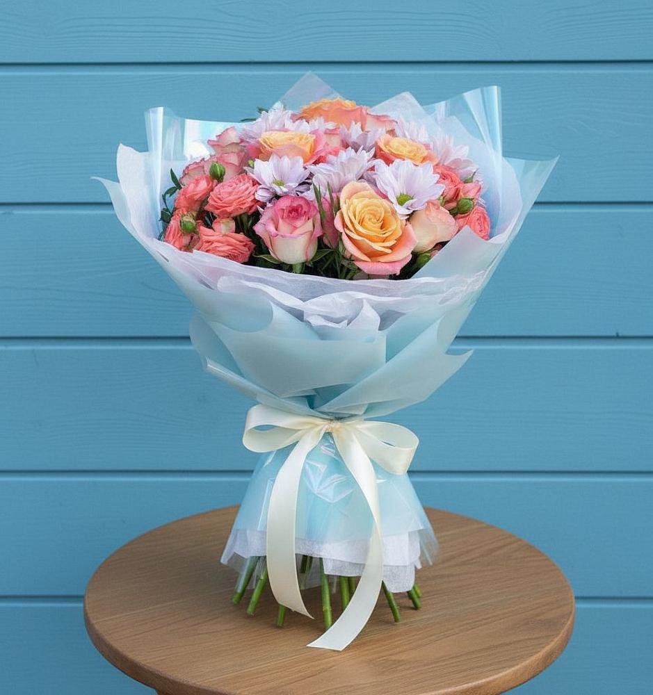 Букет цветов из: Хризантемы и Розы в Зернограде